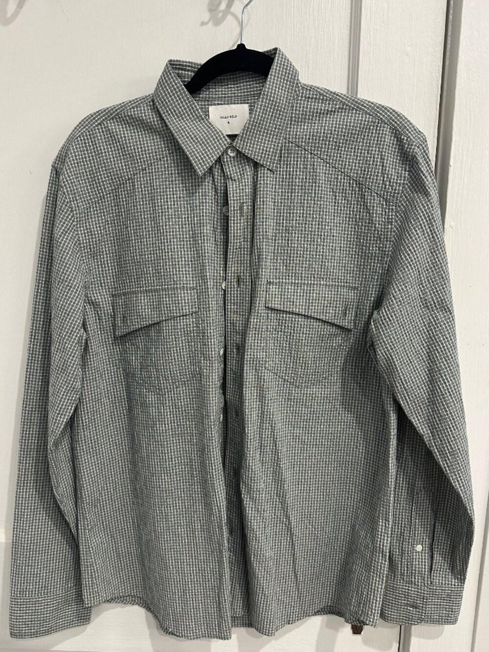 Billy Reid Tuscumbia Men’s M Sage Green Cream Plaid Textured Shirt NWT